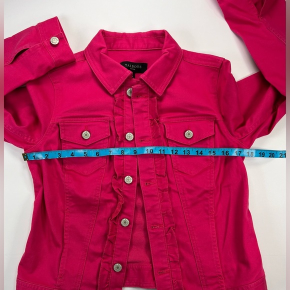 Talbots Classic Denim Jacket w/ Ruffle Front - hot pink, SP - Picture 7 of 11